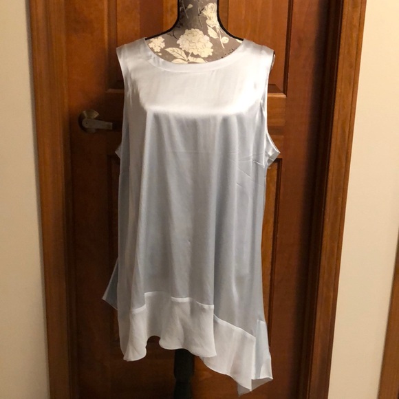 NWT Eileen Fisher asymmetrical silk charmeuse round neck tank tunic in ice blue - Picture 1 of 14